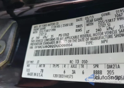 2013 Ford Escape Se из США, поврежденный, VIN 1FMCU9G92DUD06864